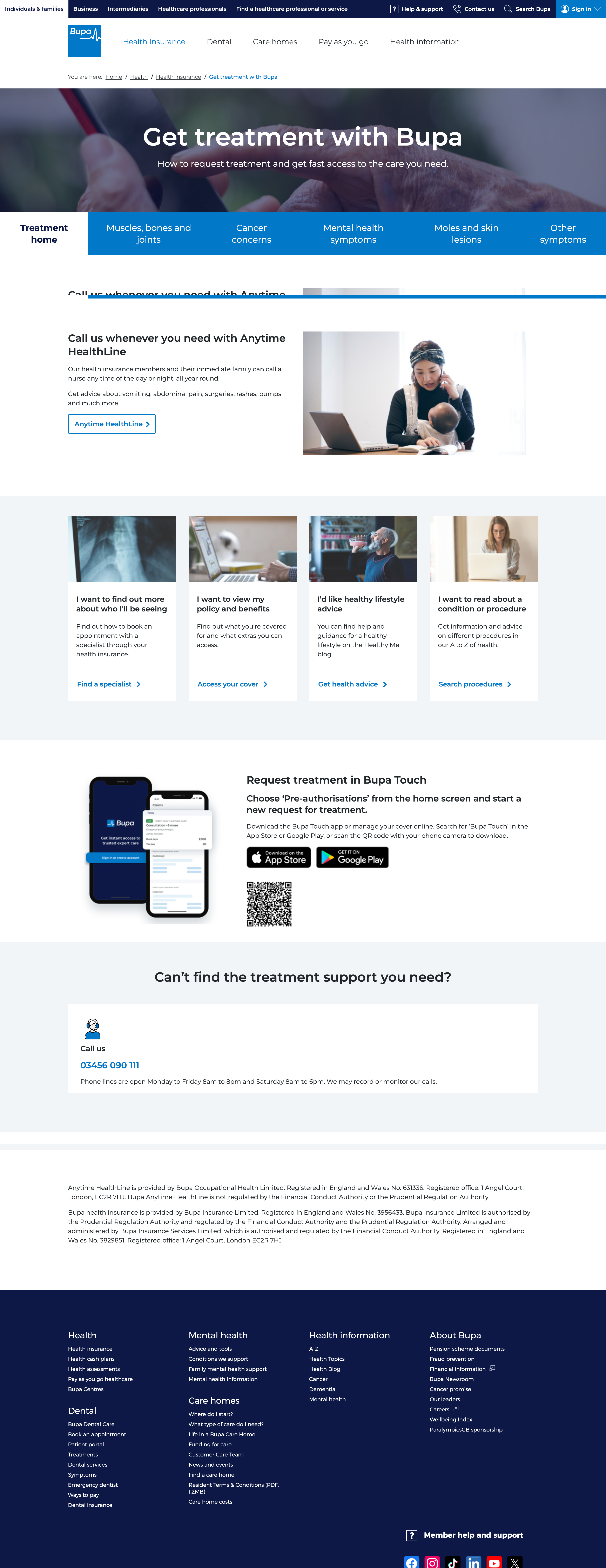 Bupa UK's Get Treatment hub, after
