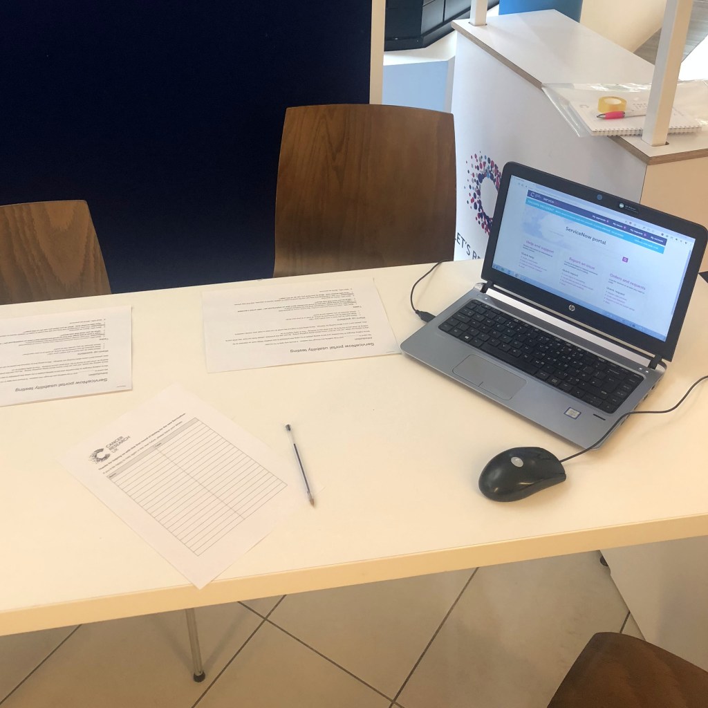 Internal user testing in the Taste Cafe at CRUK